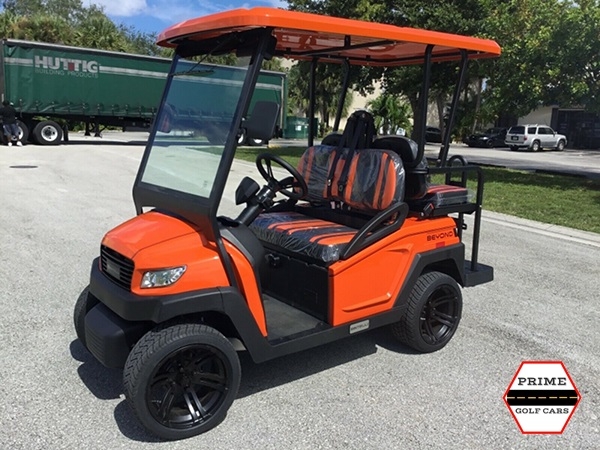 Orange Bintelli Beyond 4 Passenger Golf Cart affordable golf cart rental, golf cart rent greensboro
