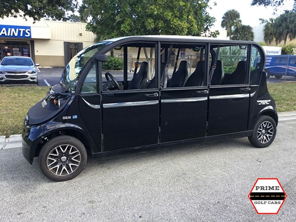 Polaris Gem 6 Passenger Black Golf Cart Rental With Doors affordable golf cart rental, golf cart rent greensboro