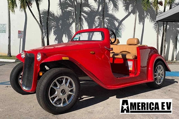 Red America EV California Roadster 4 Passenger Golf Cart affordable golf cart rental, golf cart rent greensboro