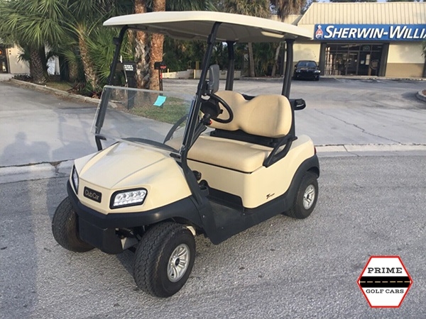 Tan Club Car 2 Passenger Golf Cart affordable golf cart rental, golf cart rent greensboro