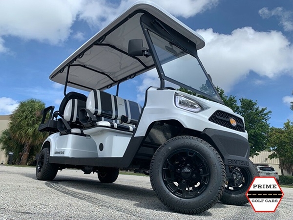 White Bintelli Nemesis 6 Passenger Golf Cart affordable golf cart rental, golf cart rent greensboro
