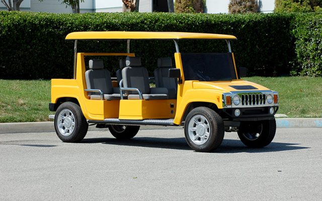 Yellow Hummer Limo Golf Cart affordable golf cart rental, golf cart rent greensboro